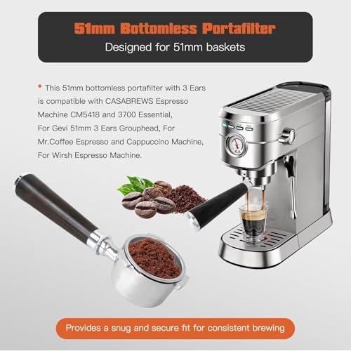 51mm Bottomless Portafilter 3 Ears Fits for Gevi 51mm 3 Ears Grouphead, for Mr. Coffee Espresso and Cappuccino Machine, with Puck Screen, Double Shot Filter Basket - Image 3