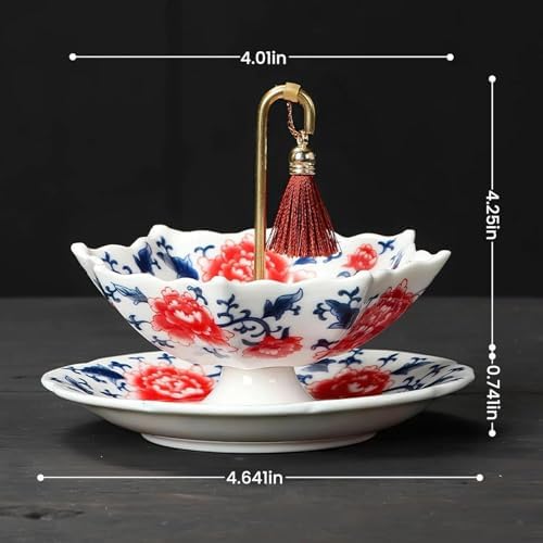 Chinese Blue and White Porcelain Tea Infuser - Umbrella Shape Ceramic Loose Leaf Tea Strainer with Rotating Filter, Traditional Kung Fu Accessories, Elegant Kung Fu Brewing Tool for Teapot or Cup(Red) - Image 5