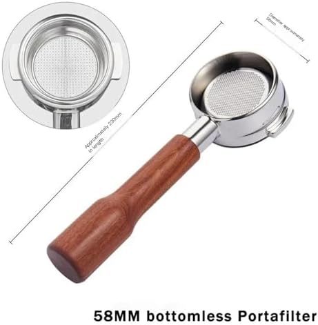 58mm Bottomless Coffee Portafilter,Compatible For La Marzocco，2-ear Steel Modified Solid Wood Handle Filter Barista Tool(Style j) - Image 2