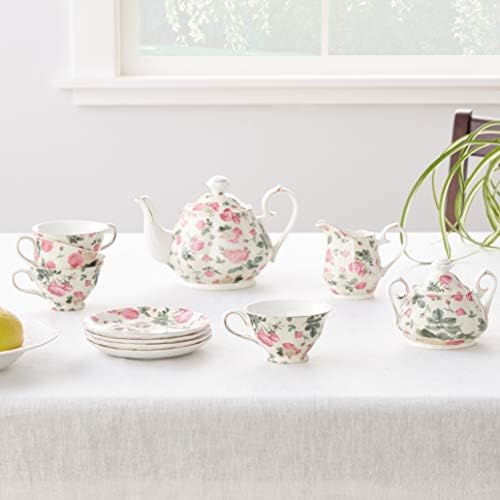 Gracie China by Coastline Imports Pink Rose Bouquet Rose Chintz 11-Piece Tea Set - Image 7