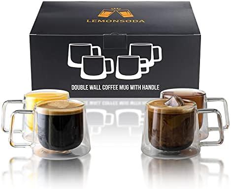 LEMONSODA Double Walled Glass Coffee Mugs with Handles, Set of 4, 250 mL. - Image 2