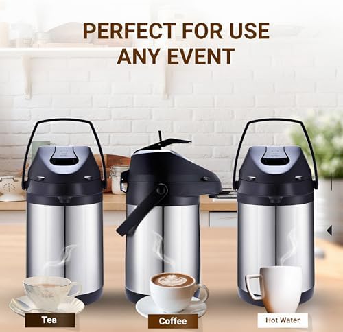 Insulated Thermal Coffee Carafe, 102oz (3L), Stainless Steel, Airpot Coffee Dispenser with Pump for Hot/Cold Drinks - Image 6