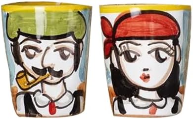 Hand-Painted Caltagirone Ceramic Coffee Cup Set of 4 - IDDU & IDDA - Unique Gift Idea - Made in italy by AperitivoSiciliano