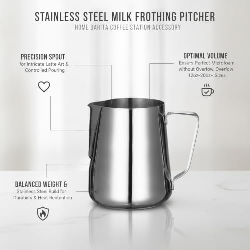 Stainless Steel Milk Frothing Pitcher for Espresso, Latte Art Steaming Jug with Precision Spout, Home Barista Coffee Station Accessory (1 PC) - Image 4