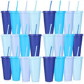 24 Pack Plastic Tumblers with Lids and Straws, Reusable Cups with Lids Plastic Colorful Cups for Parties Birthdays, Iced Coffee Cup Cold Drink Cups Bulk Tumblers (24 oz, Gradient Blue Colors) by LEIFEOSH