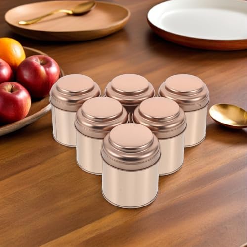 STOBAZA 6pcs Airtight round Tin Tea Canisters, Small 75x90mm Rose Gold Metal Storage Jars for Loose Leaf Tea, Coffee, and Spice Organization in Kitchen and Home - Image 6