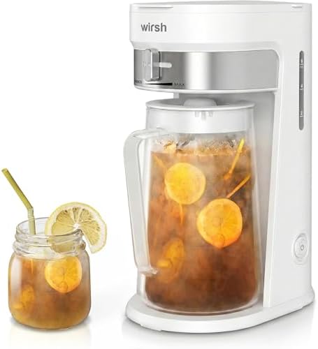 wirsh Iced Tea Maker with 3QT Pitcher, Iced Coffee Maker with Strength Control and Reusable Filter, Perfect For Iced Coffee, Latte, Tea, Lemonade, Flavored Water,White by Wirsh