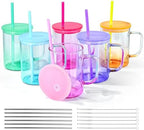 AGH 6 Pack Gradient Colorful Glass Sublimation Cups with Lid and Straw, 16oz Glass Tumblers with Handle by AGoodHopeforYou