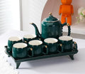 Green,A, Coffee Cup Set,Pearl White Porcelain Tea Sets, Pearl Handle Design Tea Cup Set, with Teapot Teacups Tea Plate, Tea Set for Tea/Coffee by TOERVIOZ
