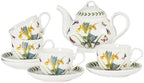 9-piece porcelain tea set with Botanical Floral patterns (for 4 people), including teapot, teacup, and saucer. Iris and Sunflower Pattern Selection. Tea party gift box set. (Iris Pattern) by CABILON