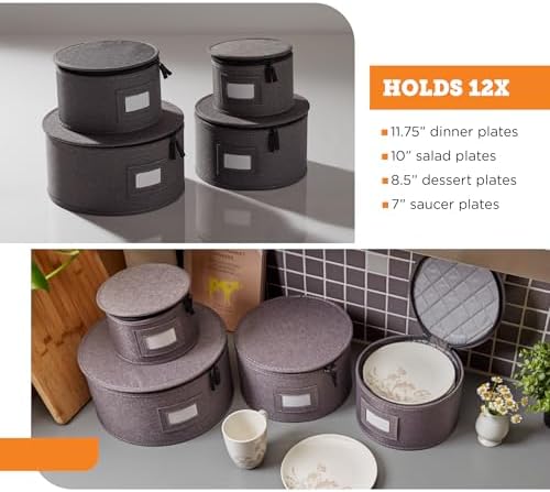 storageLAB 4-Piece Quilted China Plate Storage Set | Felt Dividers | Gray - Image 3