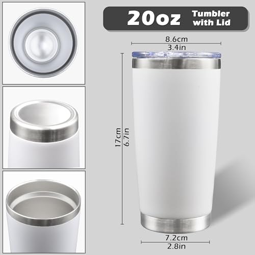 20oz Tumbler with Lid Stainless Steel Tumblers Insulated Mug White 12P - Image 5