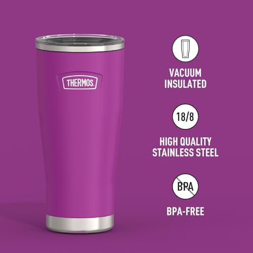 THERMOS Icon Series 24oz Stainless Steel Tumbler with Slide Lock Lid, Leakproof, Fits Cupholder, Dishwasher Safe, Griptec™ Non‑Slip Base, Keeps Drinks Hot 6 Hrs/Cold 22 Hrs, Plum - Image 2