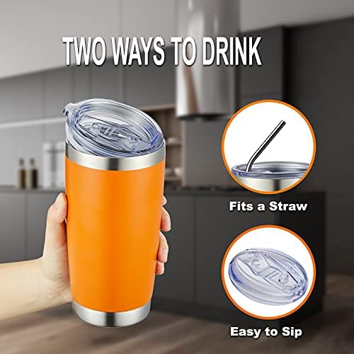 COMOOO 20oz Tumbler Bulk Double Wall Vacuum Insulated Travel Mug, Stainless Steel Tumbler with Lid and Straw Durable Powder Coated Insulated Coffee Cup for Cold & Hot Drinks (Orange, 4 pack - Image 4
