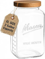 kitchentoolz 2 Gallon Glass Mason Jar with Airtight Wooden Lid – Wide Mouth Square Storage Container with Measurement Marks – Ideal for Pantry Organization, Dry Goods & Food Prep by KITCHENTOOLZ