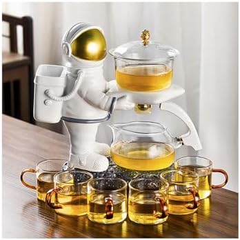 YUDIZWS Teapot for One Set, Astronaut Moon Teapot Set Kungfu Magic Tea Set Glass Magnetic Teapot Semi-Automatic Water Guide Magnetic Teapot with Infuser Heat-Resistant,B by YUDIZWS