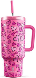 Meoky 40 oz Tumbler with Handle and Straw: Stainless Steel Insulated Tumbler with Lid and Straw - 100% Leak Proof Tumbler for Car Cup Holders - Travelers Commuters Workers, Blush Heart by MEOKY