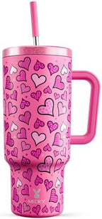 Meoky 40 oz Tumbler with Handle and Straw: Stainless Steel Insulated Tumbler with Lid and Straw - 100% Leak Proof Tumbler for Car Cup Holders - Travelers Commuters Workers, Blush Heart by MEOKY