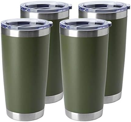 HASLE OUTFITTERS 20oz Stainless Steel Tumblers Bulk, Insulated Travel Cup with Lid, Double Wall Vacuum Coffee Mug for Cold & Hot Drinks 4 Pack, Army Green by HASLEOUTFITTERS