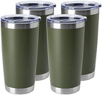 HASLE OUTFITTERS 20oz Stainless Steel Tumblers Bulk, Insulated Travel Cup with Lid, Double Wall Vacuum Coffee Mug for Cold & Hot Drinks 4 Pack, Army Green by HASLEOUTFITTERS