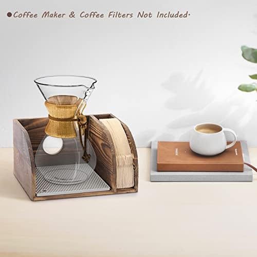 ELLDOO Vintage Wood Coffee Organizer Stand, Compatible with Chemex Coffee Makers, Holds Coffee Maker and Coffee Paper Filters, Fits Collar and Handle Carafes, with Grey Silicone Dripper Mat - Image 3