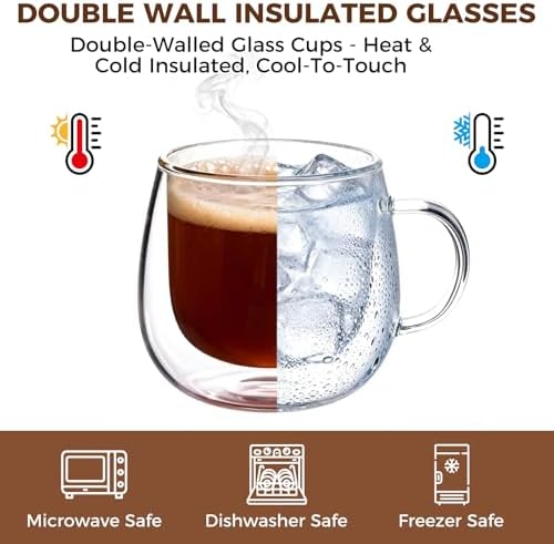 Double Wall Glass Coffee Mugs 10 Oz with Handle - Set of 4 - Image 3