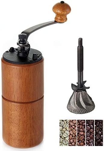 Manual Coffee Bean Grinder Wooden Mill with Cast Iron Burr, Large Capacity Hand Crank, Portable Travel Camping Adjustable (Brown) by Unknown