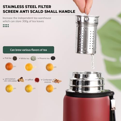1500ml Double wall vacuum Leakproof stainless steel wide mouth insulated water bottle,tea tumbler with tea strainer infuser basket,cup and lid; travel coffee thermoses hot drinks,cold thermal flask - Image 5