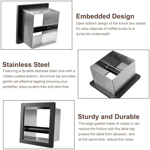 Bottomless Knock Box Espresso, Embedded Coffee Knock Box, Stainless Steel Countertop Espresso Grounds Container for Commercial Cafes Restaurants Home (5.44 x 5.91”) - Image 2