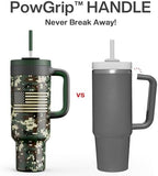 50 oz Camo Tumbler with Handle, 2-in-1 Straw and Sip Lid, Leakproof, Dishwasher Safe, Insulated Stainless Steel Travel Coffee Mug, Keeps Cold for 34 Hours, Fits in Car Cupholder (Woodland Flag) - Image 3