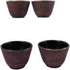 Ebros Gift Pack Of 4 Japanese Traditional Tetsubin Style Textured Surface Cast Iron Tea Cups Teacups Drinkware Tea Service Far East Decorative Accent (Burgundy Red With Gold) - Image 2