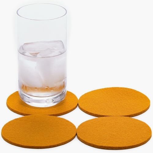 Graf Lantz - Bierfilzl Merino Wool Round Coasters Set of 4 - Turmeric (4" Circles) - Absorbs 30% of Weight - German Wool - Heat Resistant, Sustainable, & Reusable - Home Decor & Coffee Table Decor by GrafLantz