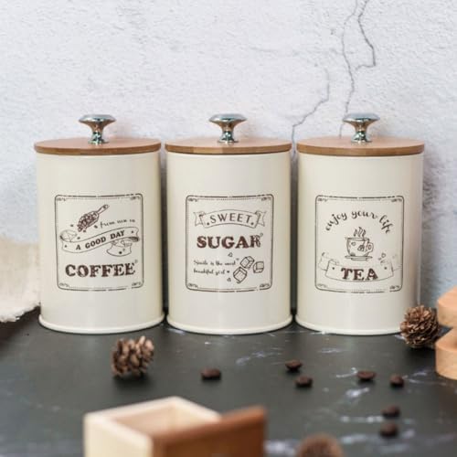 Uonlytech Vintage Kitchen Canister Set 3pcs White Metal Tea Coffee Sugar Storage Jars with Airtight Lids Dustproof Food Containers for Pantry Countertop Organization - Image 6