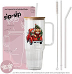 Sip-Sip Hooray! Highland Cow Red Truck 40oz Glass Tumbler with Lid - Image 2