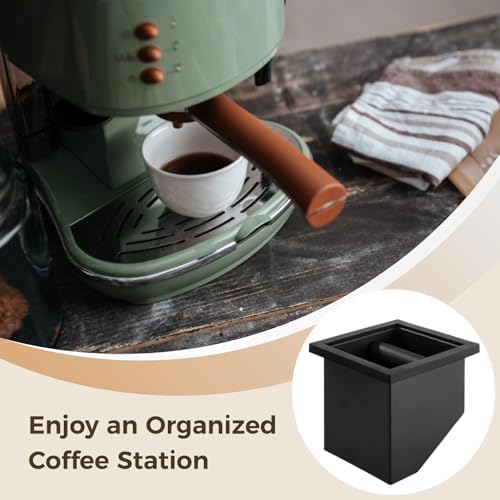 Espresso Coffee Ground Knock Box Chute, Desktop Knocking Residue Box with Rubber Bar, Square Bottomless Waste Bucket, Compact Barista Tool for Home, Café, Office - Image 5