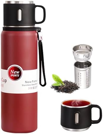 1000ml Double wall vacuum Leakproof stainless steel wide mouth insulated water bottle,tea tumbler with tea strainer infuser basket,cup and lid; travel coffee thermoses hot drinks,cold thermal flask by Unknown