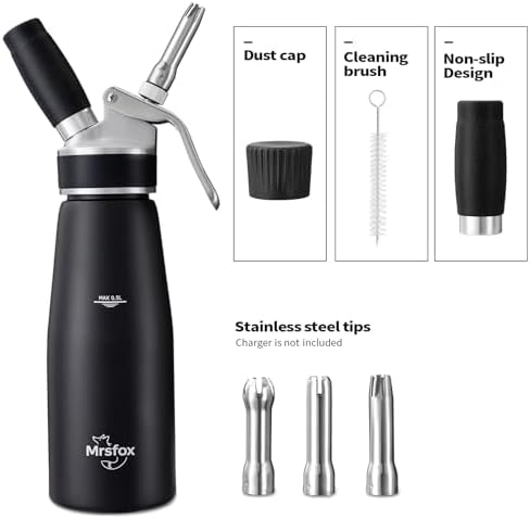 Mrsfox Professional Aluminum Whipped Cream Dispenser – 500 mL (Black) - Image 3