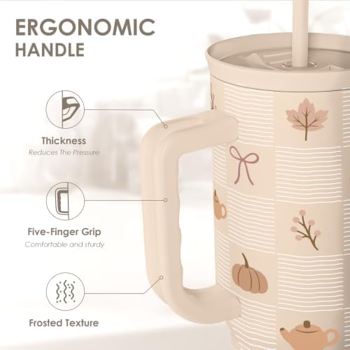 Fall Pumpkin Stainless Steel Slider Tumbler with Handle 40 Ounces with Lid, Travel Cup, Insulated Bottles for Girls Women - Image 3