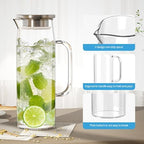 3 Sets Glass Pitcher with Lid, 50 oz / 1500 ml Water Carafe with Handles Hot Cold Beverage Water Jar Glass Jug (Stainless steel lid) - Image 3