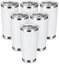 6 Pack 20oz Tumbler Bulk White Stainless Steel Tumbler with Lid by Unknown