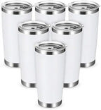 6 Pack 20oz Tumbler Bulk White Stainless Steel Tumbler with Lid by Unknown