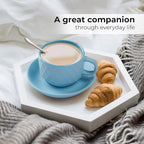 MIAMIO - 6 x 2.5 oz Stoneware Espresso Mug, Cup Set Modern with Stand and Saucers - Palmanova Collection (Ocean Blue) - Image 6