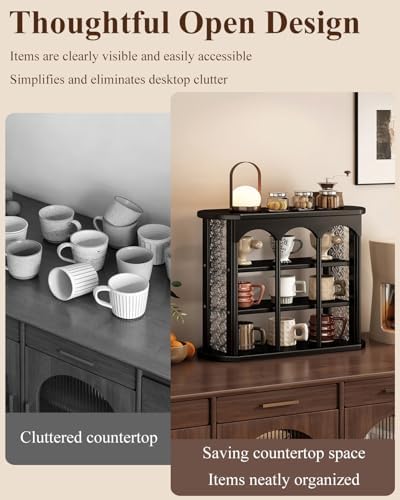 Mug Shelf, Coffee Mug Shelf for Wall, Coffee Cup Display Shelf, Vintage Wall-Mounted Curio Case, Countertop Solid Wood Cup Rack for Living Room or Kitchen - Image 6
