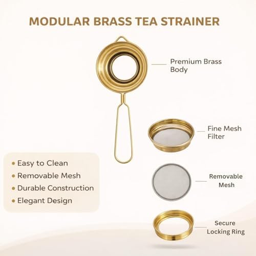 DESI SAMAAN STORE Brass Tea Strainer with Handle | Chai channi pital | Loose Leaf Tea & Coffee Steeper peetal | Fine Mesh Eco-Friendly Filter | Durable Reusable Chai Strainer for Kitchen & Gifting - Image 2