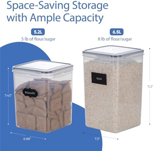 Chef's Path Large Airtight Food Storage Containers with Lids, Pack of 6, 3pcs 6.5L and 3pcs 5.2L, Kitchen and Pantry Canisters for Sugar, Flour, and Baking Supplies - Transparent - Image 2