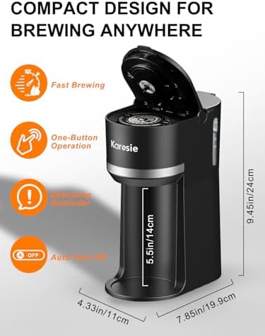 Single Serve Coffee Maker for Coffee Pods and Grounds,Fast Brew,6-12 oz Brew Sizes Single Cup Coffee Maker Fits 5.5" Mugs,One-Button Small Coffee Maker,Descaling Reminder,Black,9.45 Inches - Image 6