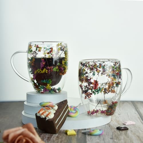 Coffee cups, Double Wall Glass Coffee Mug, Insulated Glass Coffee Mug Flower Mug Clear Cups - Image 3