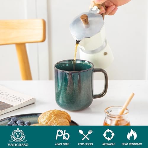 vancasso STARRY Coffee Mugs Set, 16 oz Ceramic Coffee Cups for Americano Hot Tea Iced Coffee Cold Brew Cocoa Milk Stoneware Mugs Set of 6, Dishwasher & Microwave Safe, Green - Image 4