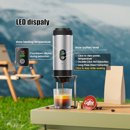 6-in-1 Portable Electric Espresso Machine–20Bar Self‑Heating camping coffee maker with 7500mA Battery,Display,compatible with Large/Small Capsules&Coffee Powder for Travel,Camping,Car&Office - Image 4