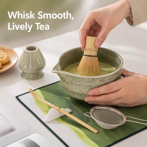 Ceramic Matcha Tea Set with Spouted Bowl, Bamboo Whisk for Tea Rituals - Image 3